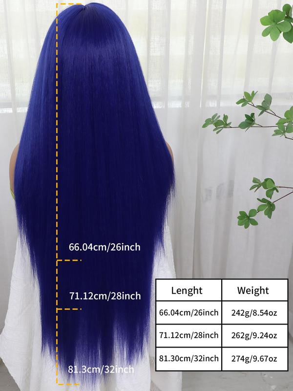 Long Straight Blue Synthetic Lace Front Wigs with Net Cap, Glueless Wigs, Gorgeous Fluffy Wigs Without Bangs, Synthetic Wigs for Party, Daily Use