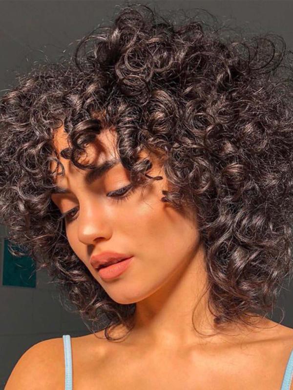 14 Inch Short Curly Wigs for Black Women, Gorgeous Fluffy Wigs with Bangs, Synthetic Full Machine Wigs for Party, Daily Use