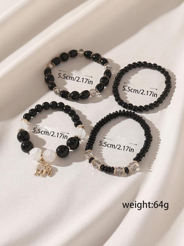 Casual Boho Style Elephant Charm Bracelet Bundles Kit, 4pcs set Stack Beaded Bracelet, Elegant Matching Jewelry for Girls, Female Classic Fashion Accessories for Daily Beach Vacation Wear