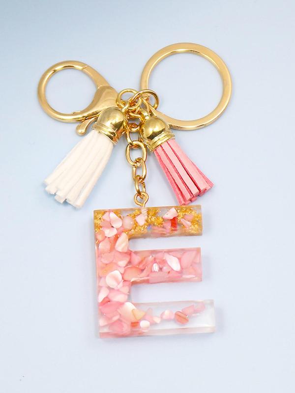 Fashion Letter Charm Tassel Decor Keychain, All-match Resin Keychain for Men & Women for Bag & Car