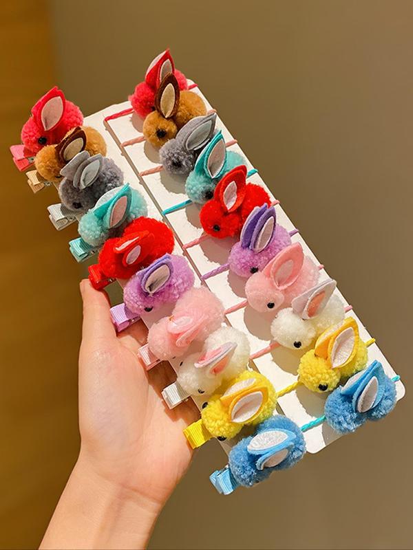 Cute Rabbit Design Hair Tie Hair Clip Set, Colorful Hair Accessories for Women & Girls, Minimalist Headwear Suitable for Thick Hair