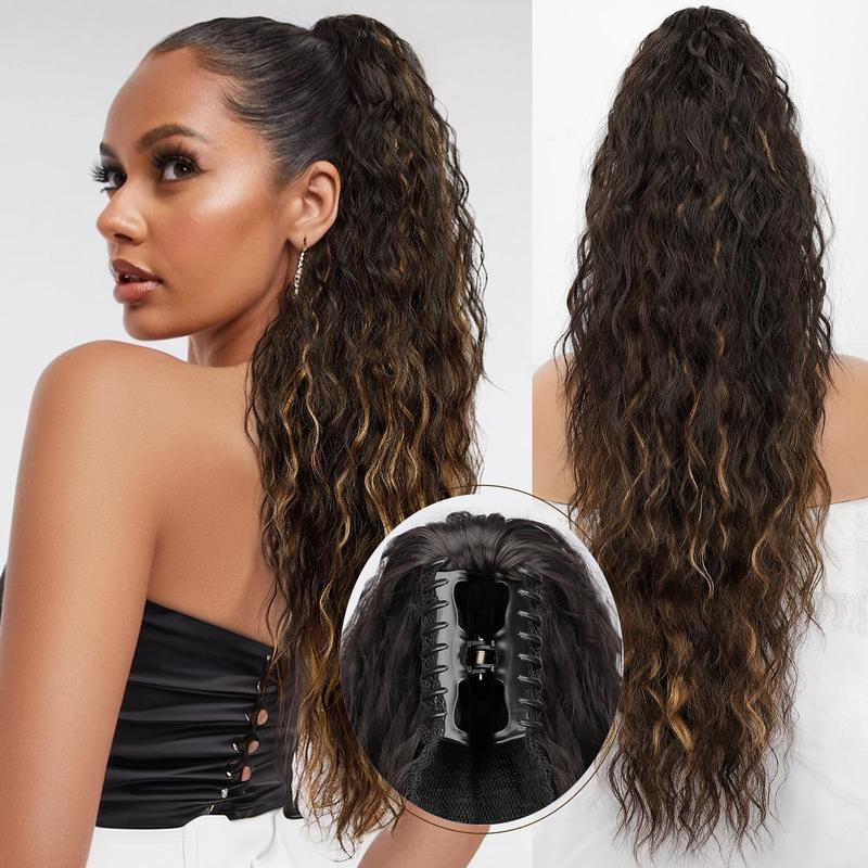 MONIXI Claw Long Wavy Ponytail Extension Black Brown 30