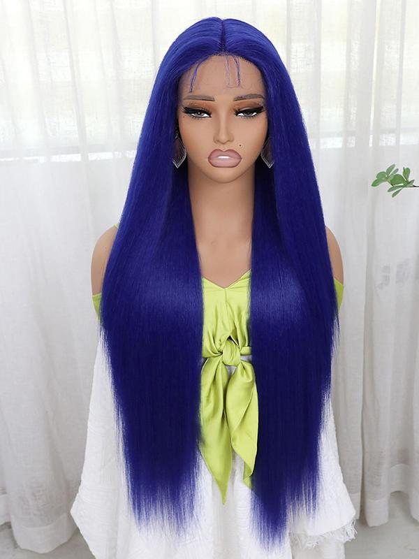 Long Straight Blue Synthetic Lace Front Wigs with Net Cap, Glueless Wigs, Gorgeous Fluffy Wigs Without Bangs, Synthetic Wigs for Party, Daily Use