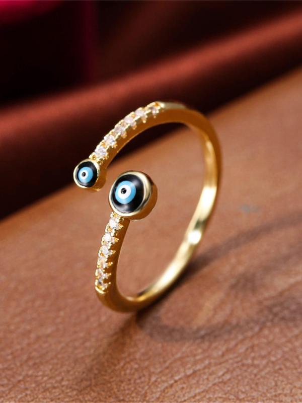 Fashion Evil Eye Design Cuff Ring, Elegant Rhinestone Decor Ring for Women, Trendy All-match & Exquisite Jewelry for Birthday Gift