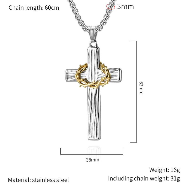 Retro titanium steel wreath cross necklace two-tone wood grain stainless steel prayer pendant literary cold jewelry Titanium Steel