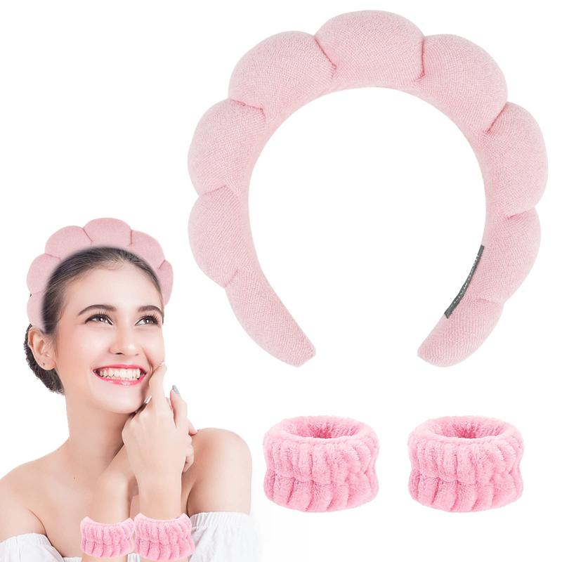 Spa Makeup Headband for Washing Face, Sponge Skincare Face Wash headbands for Women Girls - Bubble Soft Terry Towel Cloth Hair Band for Skincare Makeup Removal, Puffy Non Slip Thick Headwear