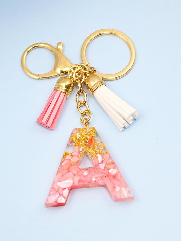 Fashion Letter Charm Tassel Decor Keychain, All-match Resin Keychain for Men & Women for Bag & Car