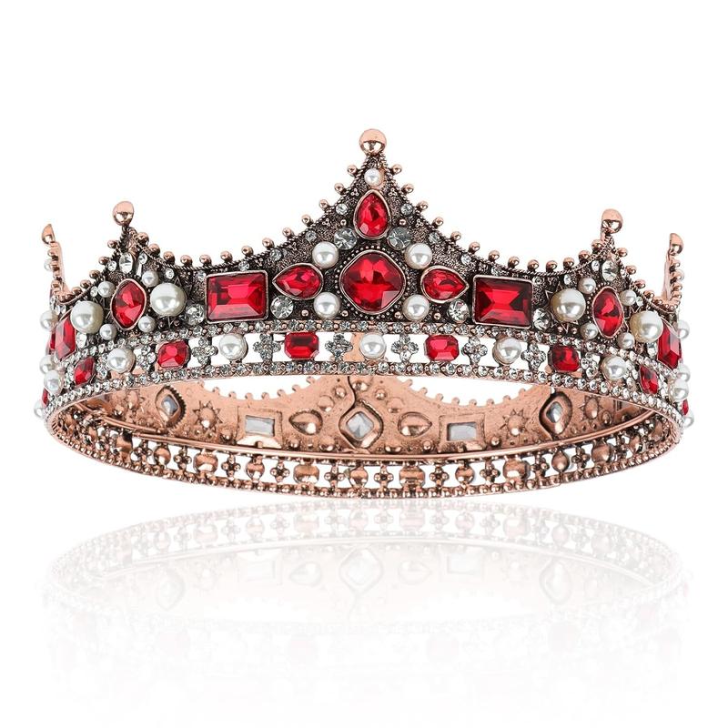 King Crowns for Men Vintage Crown Prom King Crown Tiara Crown Rhinestone Red Crown for Birthday Prom Halloween Cosplay Party 2024 Fashion Accessory