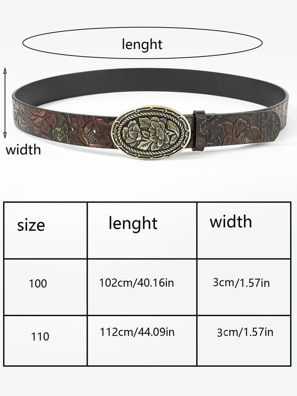 Fashion Floral Embossed PU Buckle Belt, Boho Style Decorative Cowboy Belt for Women, Fashion Accessories for Beach Vacation Holiday