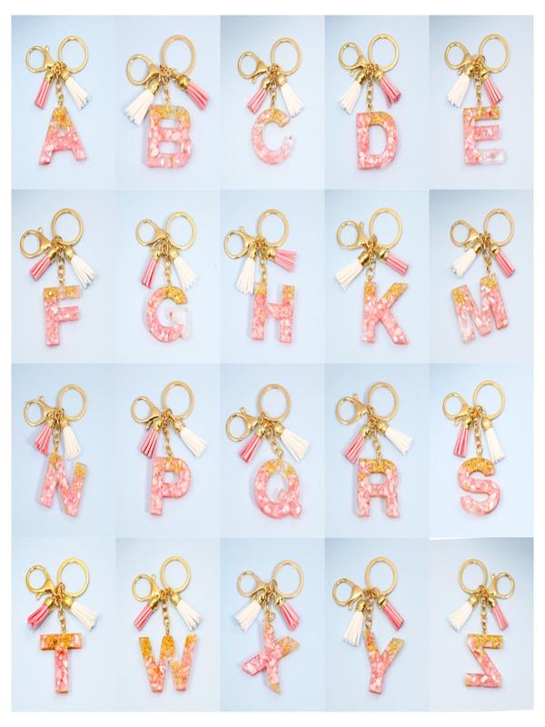 Fashion Letter Charm Tassel Decor Keychain, All-match Resin Keychain for Men & Women for Bag & Car