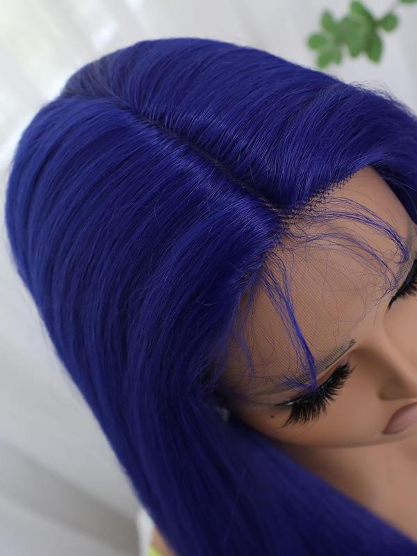 Long Straight Blue Synthetic Lace Front Wigs with Net Cap, Glueless Wigs, Gorgeous Fluffy Wigs Without Bangs, Synthetic Wigs for Party, Daily Use