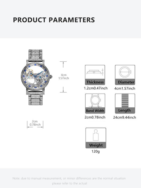 Men's Business Fashion Hollow Out Rhinestone Decorated Mechanical Watch, Fashion Watch for Party, Daily Clothing Decor, Trendy All-match & Exquisite Watch for Gift with Box