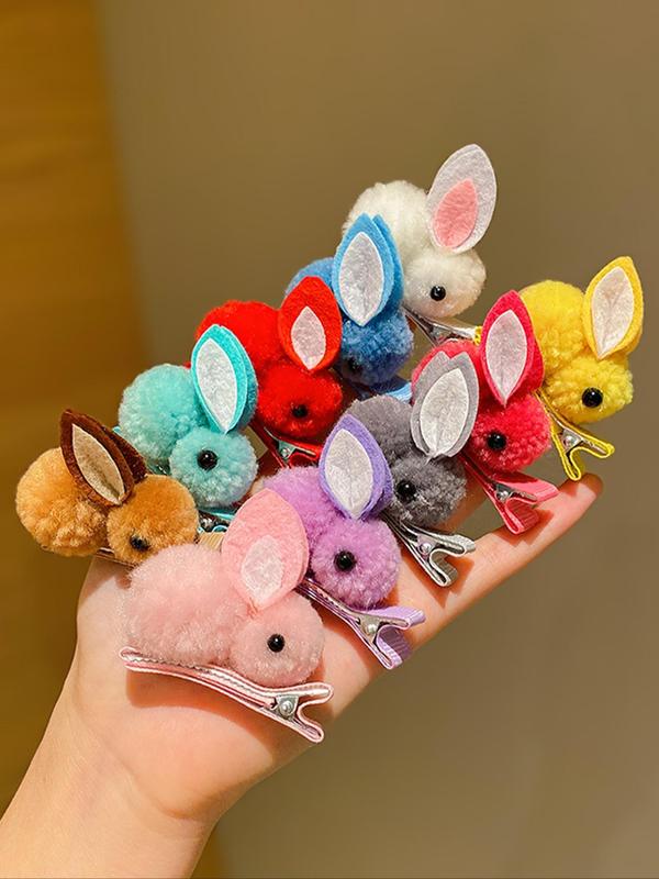 Cute Rabbit Design Hair Tie Hair Clip Set, Colorful Hair Accessories for Women & Girls, Minimalist Headwear Suitable for Thick Hair