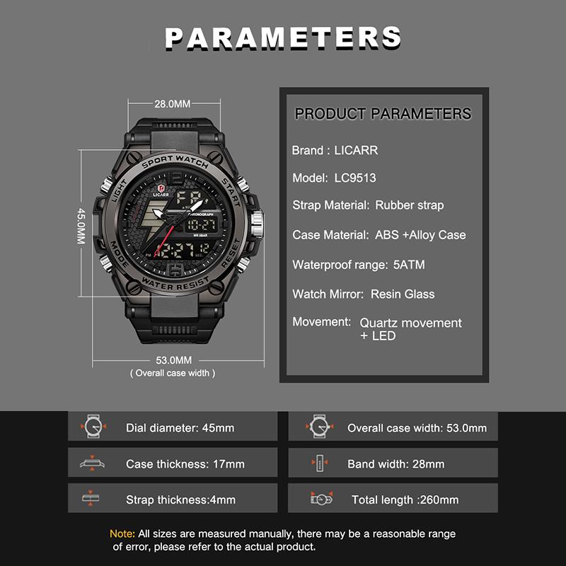 LICARR Men's Watches Waterproof Digital Sports Luminous