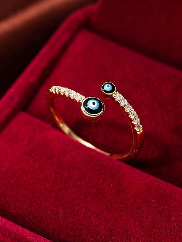 Fashion Evil Eye Design Cuff Ring, Elegant Rhinestone Decor Ring for Women, Trendy All-match & Exquisite Jewelry for Birthday Gift