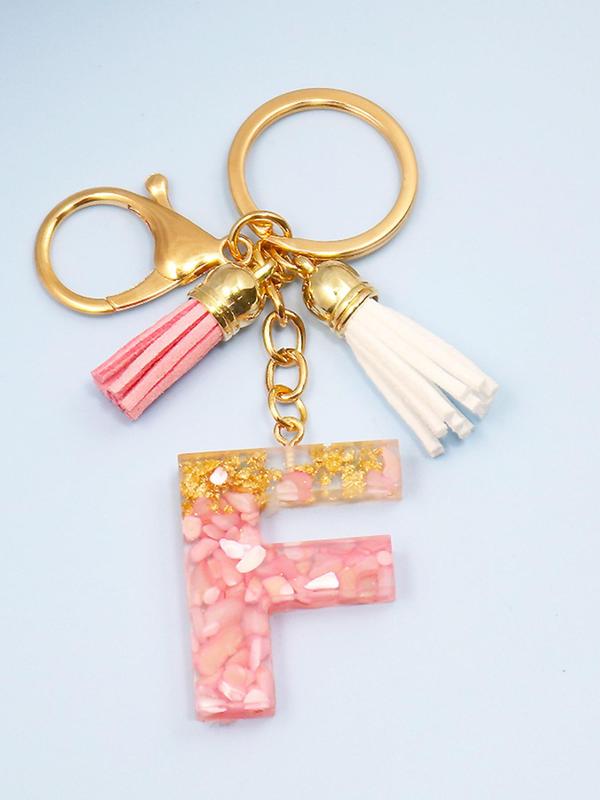 Fashion Letter Charm Tassel Decor Keychain, All-match Resin Keychain for Men & Women for Bag & Car