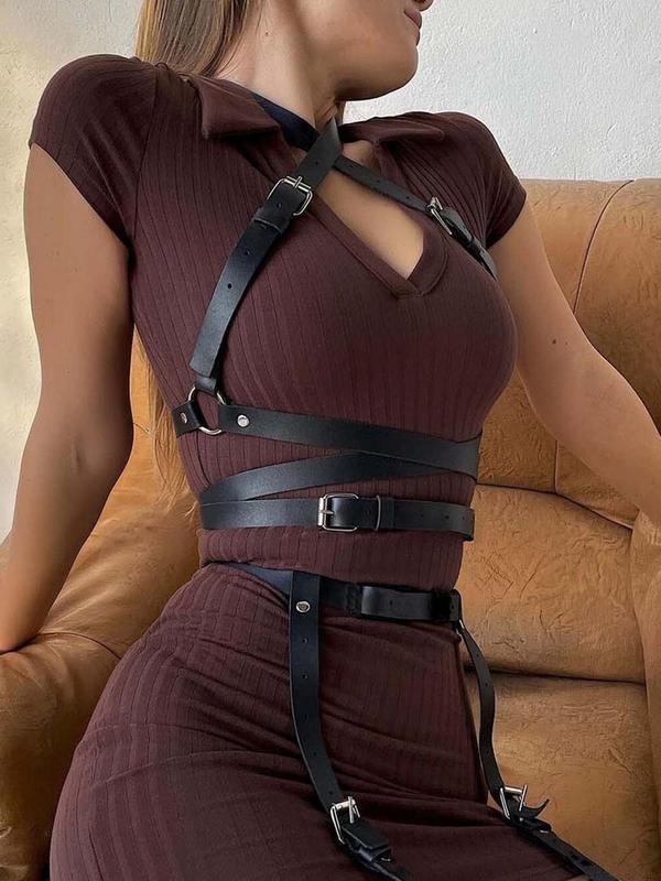 Women's Solid Color Harness Belt & Garter Belt, Fashionable Adjustable Suspenders Belt Set for Daily Clothing Decor, Trendy All-match & Exquisite Belt for Birthday Gift