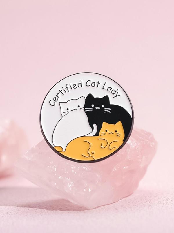 Cute Cat & Letter Design Brooch, Fashion Alloy Accessories for Women & Men, Enamel Pin Suitable for Backpacks, Jeans, Scarves, Hats Decoration Fixed Buckle, Casual Alloy Jewelry for Men & Women