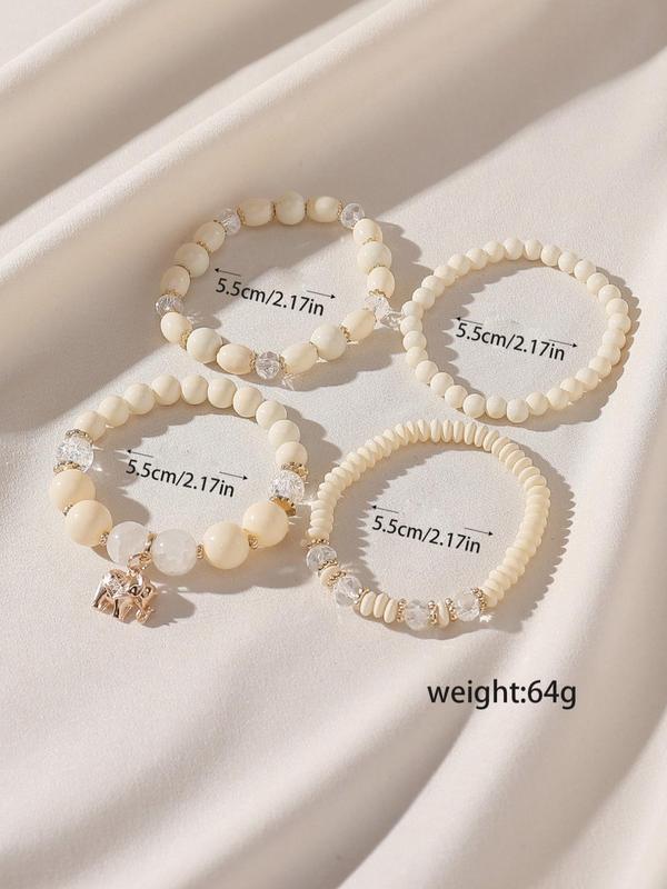 Casual Boho Style Elephant Charm Bracelet Bundles Kit, 4pcs set Stack Beaded Bracelet, Elegant Matching Jewelry for Girls, Female Classic Fashion Accessories for Daily Beach Vacation Wear