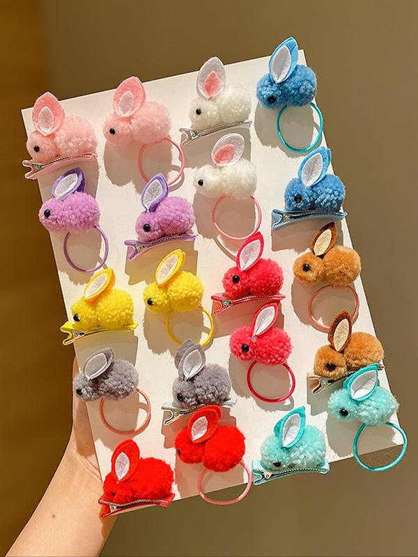 Cute Rabbit Design Hair Tie Hair Clip Set, Colorful Hair Accessories for Women & Girls, Minimalist Headwear Suitable for Thick Hair