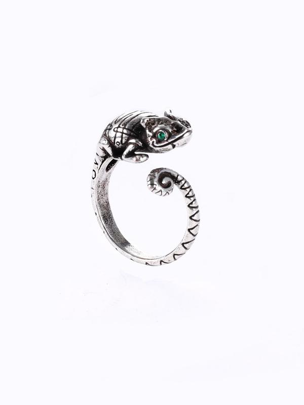 Unisex Street Trend Lizard Design Cuff Ring, Vintage Trendy Rhinestone Decor Ring, Chic Goth Jewelry As Gift for Boyfriend & Girlfriend