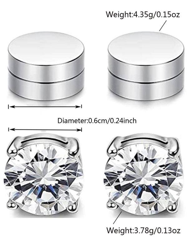 Round Rhinestone Decor Magnetic Stud Earrings Set, Stainless Steel Earrings for Men, Fake Earrings, Non-piercing Earrings for Men & Women