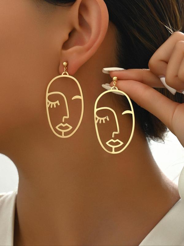 Hollow Out Face Design Dangle Earrings, Fashionable Jewelry for Women, Fashion Jewelry for Party, Daily Clothing Decor, Birthday Gift