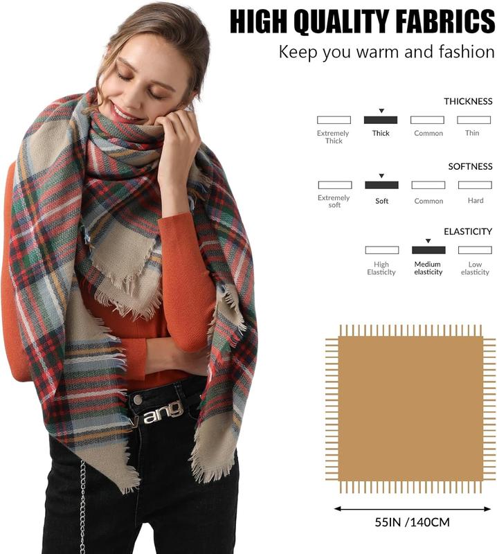 Women's Fall Winter Scarf Scarves for Women Gifts Plaid Blanket Scarf Soft Chunky Large Blanket