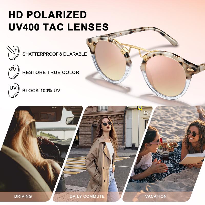 CARFIA Italy Small Polarized Sunglasses for Women UV Protection，Retro Women's Mirrored Pink Shades Driving Acetate Eyewear，Summer 2024 Beach Trends Sunnies