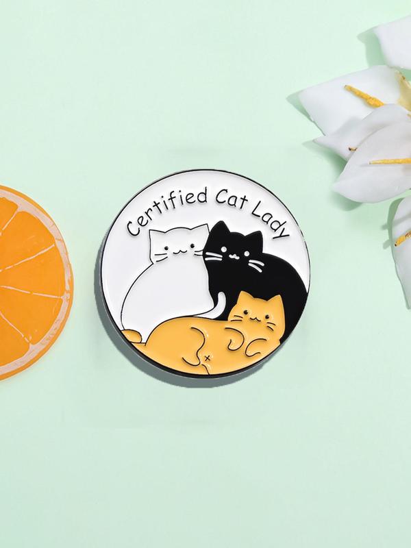 Cute Cat & Letter Design Brooch, Fashion Alloy Accessories for Women & Men, Enamel Pin Suitable for Backpacks, Jeans, Scarves, Hats Decoration Fixed Buckle, Casual Alloy Jewelry for Men & Women