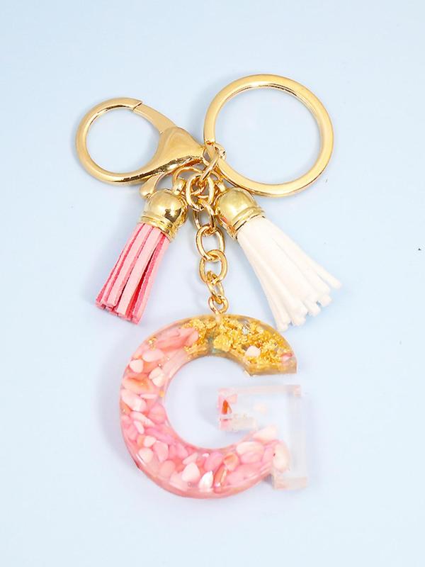 Fashion Letter Charm Tassel Decor Keychain, All-match Resin Keychain for Men & Women for Bag & Car