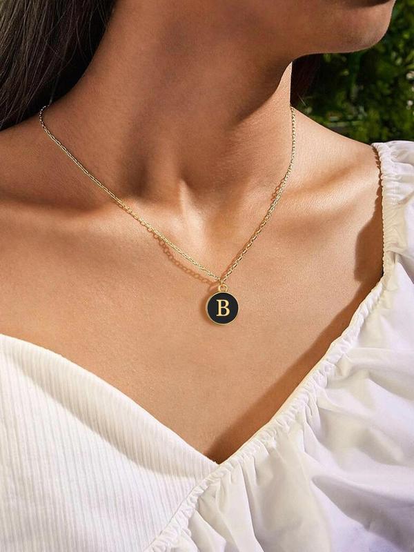 Unisex Street Trend Letter Necklace, Minimalist Round Shaped Pendant Matching Necklace, Fashionable Goth Accessories for Men & Women As Gift without Box