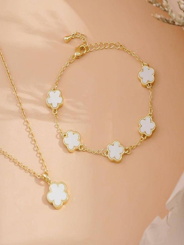 Flower Design Adjustable Pendant Necklace & Bracelet, Fashion Jewelry for Party, Daily Clothing Decor, Trendy All-match & Exquisite Jewelry for Birthday Gift