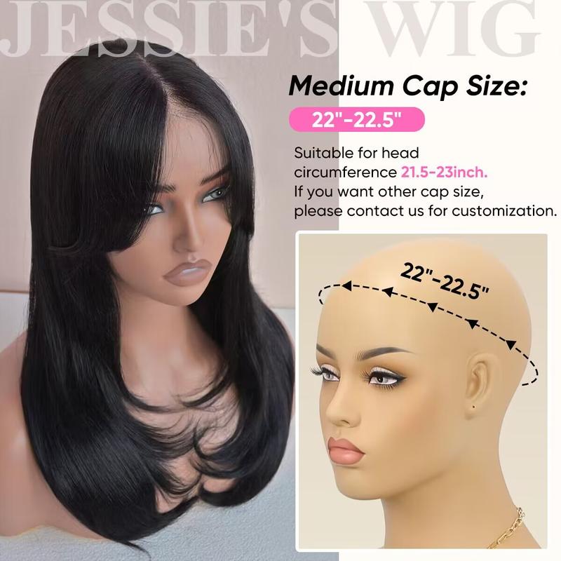 Jessie's Wig [Gola] Glueless Wig for Beginners 7x5 Pre Cut Lace Curtain Bangs Wavy Layer Cut 9x6 Partingmax Lace Wig