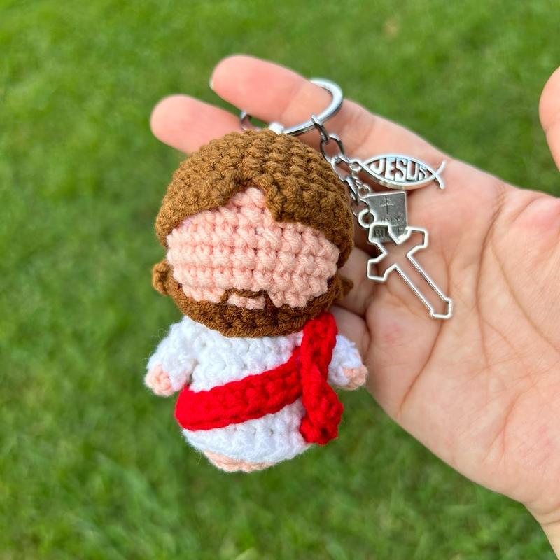 Handmade Crochet Jesus keychain   hanging