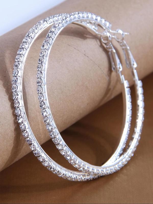 Women's Elegant Rhinestone Decor Hoop Earrings, 1 Pair Fashion Glittering Hoop Earrings for Party, Daily Decor, Trendy All-match Luxury Jewelry As Birthday Gift for Women & Girls