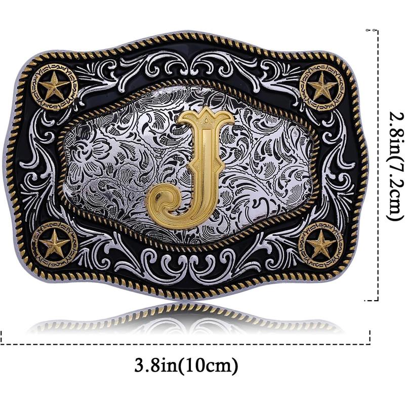 Western Belt Buckle Initial Letters ABCDJMR to Z Large Gold Cowboy Belt Buckle Cowboy Belt Buckles for Men Women