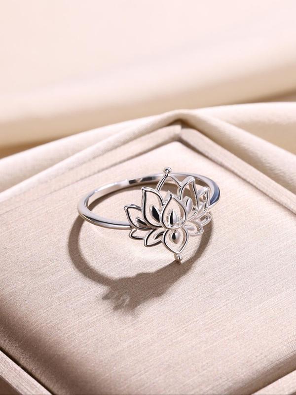 Elegant Lotus Flower Design Ring, 2024 New Trendy Stainless Steel Jewelry for Women, Fashion Accessories for Daily Wear