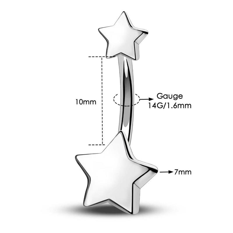 Oufer Titanium Internally Threaded Cute Star Belly Button Ring 14G