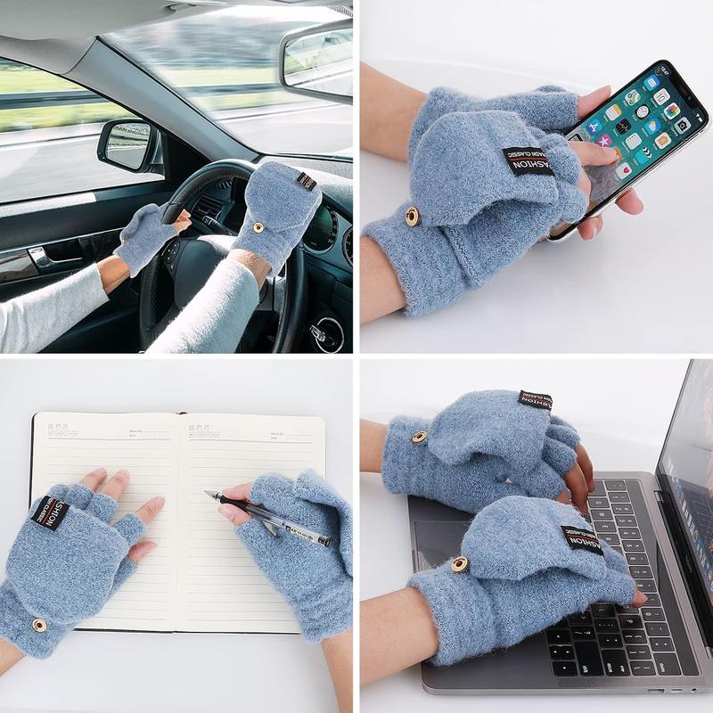 Fingerless Gloves for Women and Men, Winter Gloves Warm  Knit Flip Fingerless Gloves with Cover Convertible Mittens