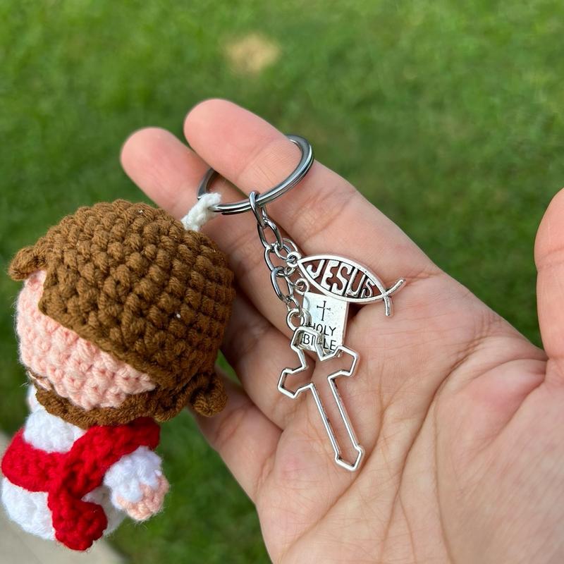 Handmade Crochet Jesus keychain   hanging