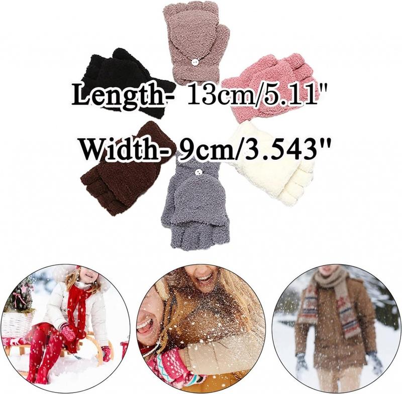 Gloves Women Winter Flip Warm Convertible Mittens Thermal Gloves Fuzzy Half Fingerless Mittens