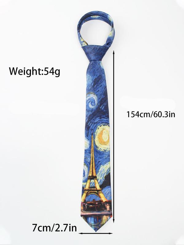 Unisex Street Style Colorblock Oil Painting Print Tie, Casual Trendy Tie for Work & Daily Wear, Fashion Accessories for Men & Women