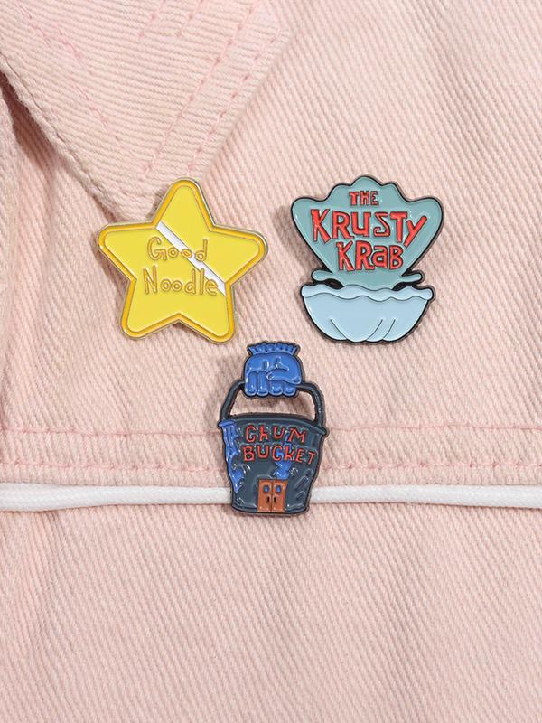 Cute Cartoon Star & Shell & Bucket Design Brooch, Fashion Alloy Badge for Women & Men, Enamel Pin Suitable for Backpacks, Jeans, Scarves, Hats Decoration