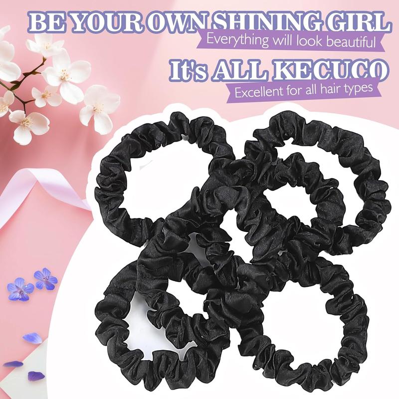 30Pcs Black Satin Hair Scrunchies, Silk Hair Ties for Women Girls Hair Accessories Gift, Value Package, Premium Material, Non-Slip Design, Pain-Free, Damage-Free (Black, 30 Count)