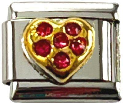 Italian Charm Link Heart with Pink Stones 9mm