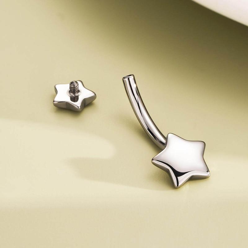 Oufer Titanium Internally Threaded Cute Star Belly Button Ring 14G