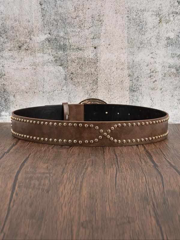 Women's Vintage Cow Head Decorated Rivet Design Western Belt, Fashion Belt for Party, Daily Clothing Decor, Trendy All-match & Exquisite Belt for Birthday Gift