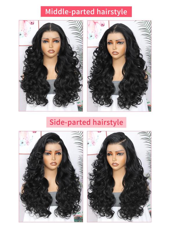 Long Body Wavy Wigs for Women, Gorgeous Fluffy Wigs without Bangs, Synthetic Lace Front Wigs for Party, Daily Use