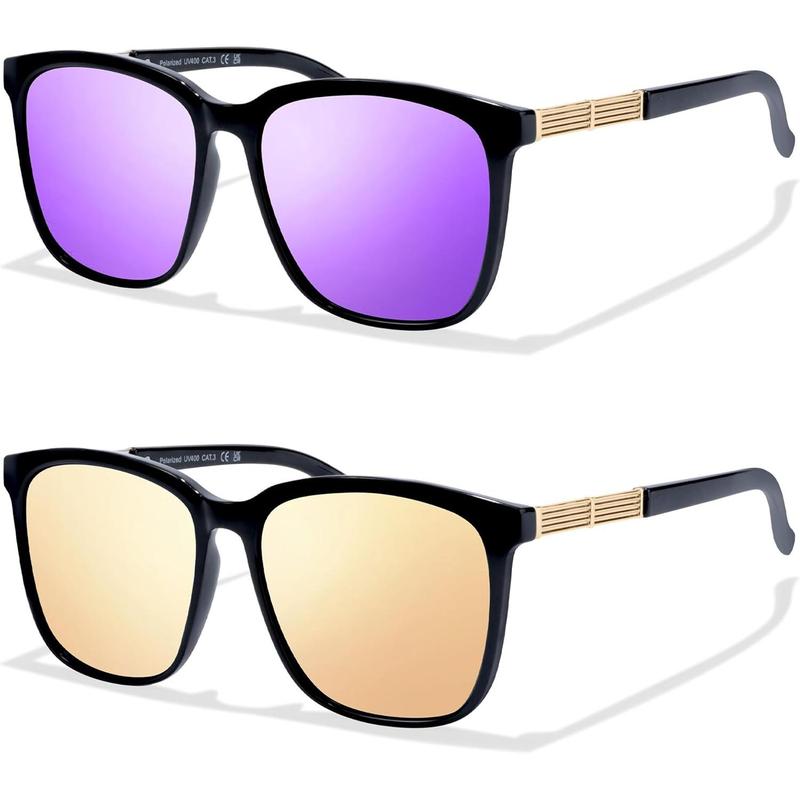 Polarized Square Sunglasses for Women - Trendy Mirrored Fashion Shades with UV400 Protection (2 Pack)